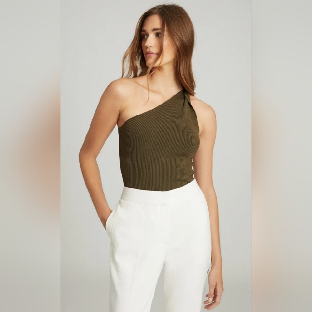 Reiss Olive One-Shoulder Ribbed Tank Top - Picture 9 of 9